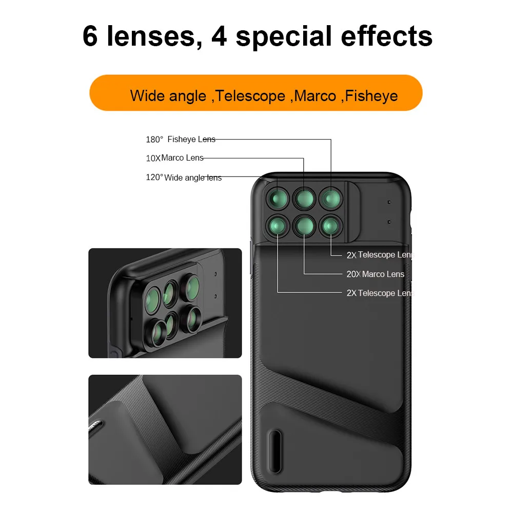 Объектив 6 в 1 с двойной камерой для iPhone X/XS/XR макро объектив широким углом обзора X