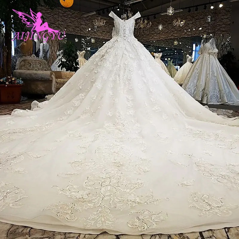 AIJINGYU White Corset Wedding Gown Lebanon Glitter Luxury Plus Size With Royal Train With Slit Couture Wedding Gowns
