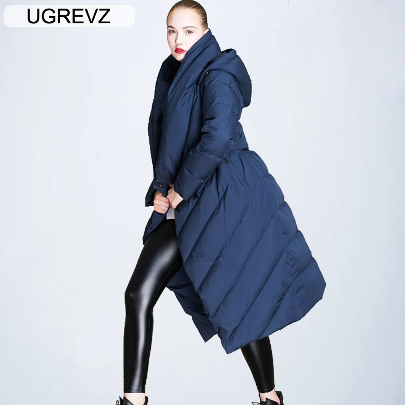 EF18022Blue UGREVZ осенне-зимние куртки женские пальто с капюшоном женские парки толстый пуховик Длинная теплая Повседневная зимняя одежда парки верхняя одежда - Цвет: EF18022Blue