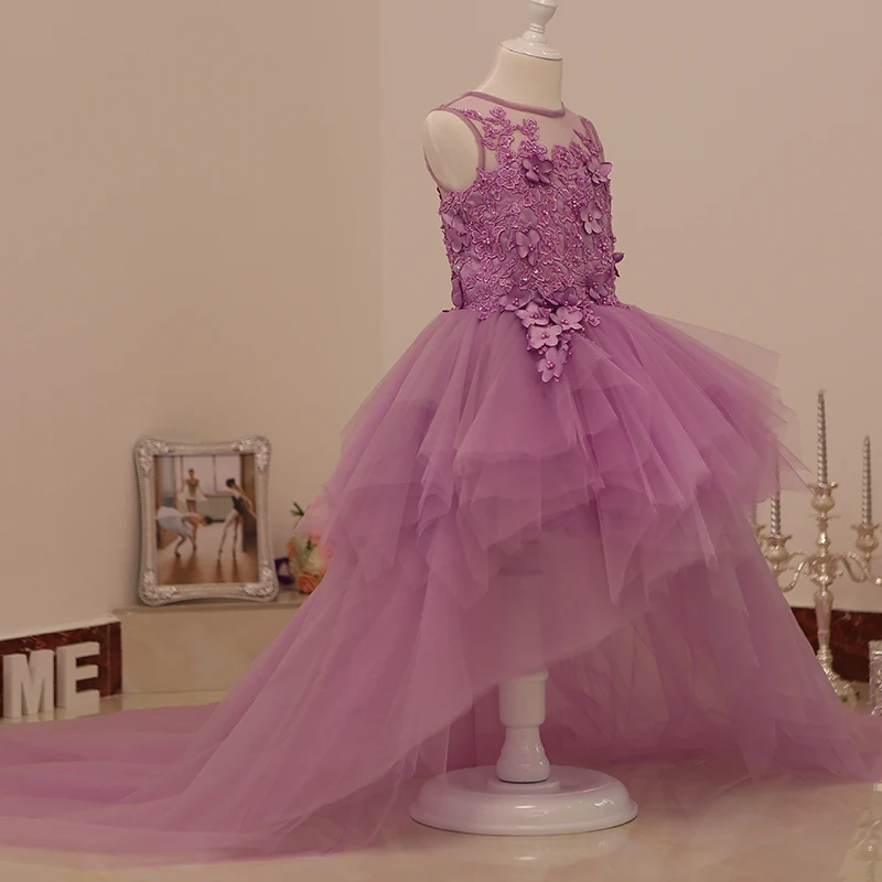Милое Лавандовое платье для девочек с высоким и низким цветочным рисунком