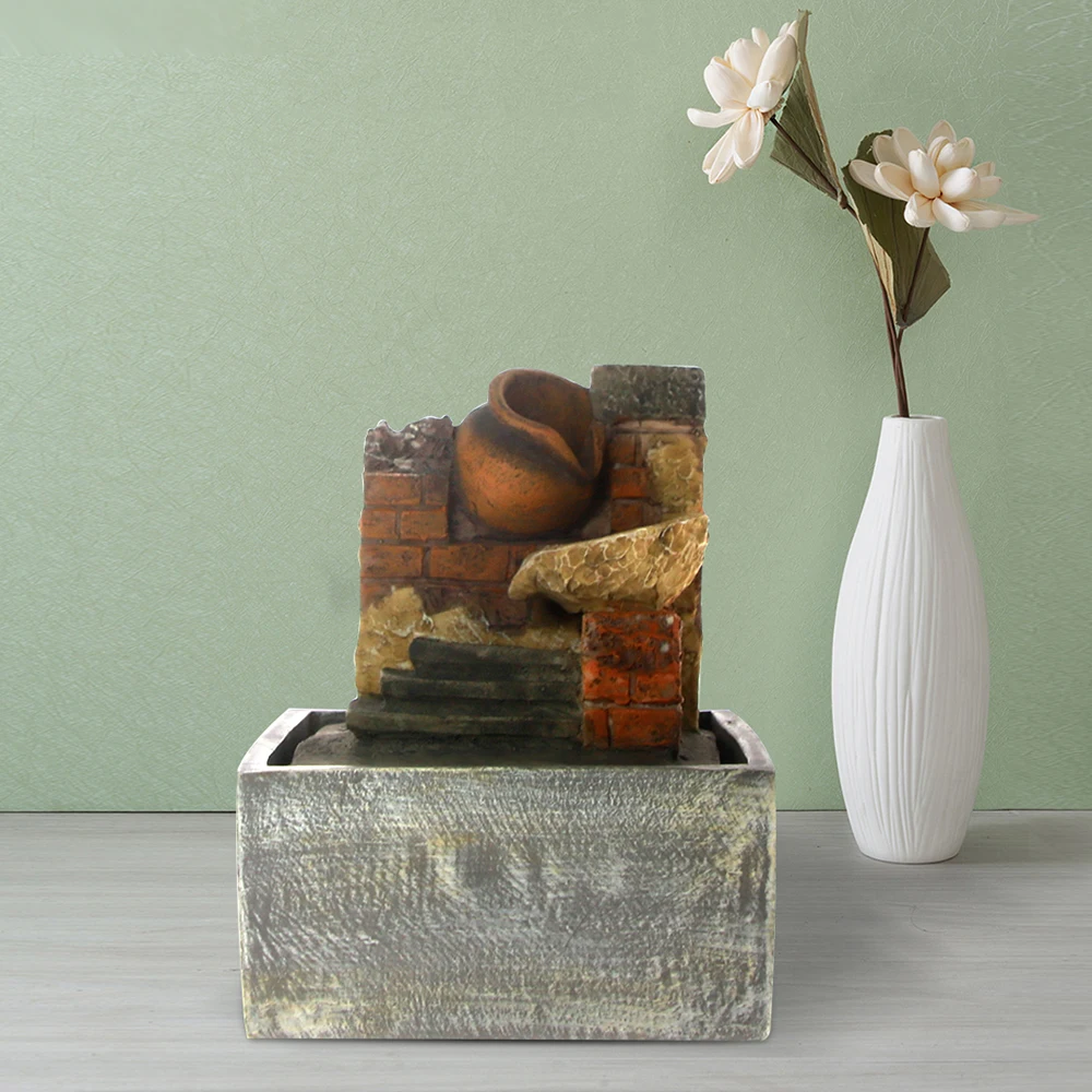 Разбитый горшок с взбитым красным кирпичом настольный фонтан для воды