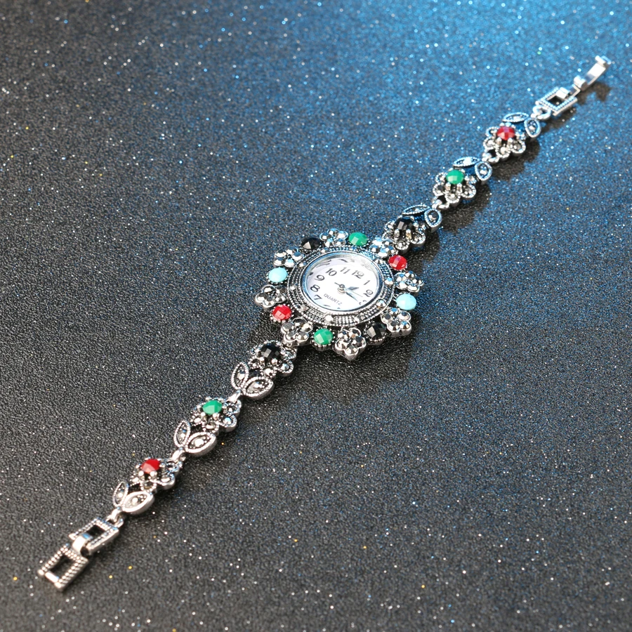 Изысканные декоративные часы в стиле ретро для женщин цветочные хрустальные