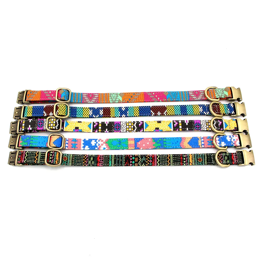 Dog Collar Lettering Pet Collar Bohemian Buckle retro Dog Cat Collar Pet Supplies accessories Cloth+Metal dropshipping Z620