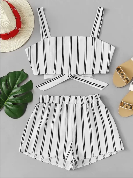 Off Shoulder Cinched Floral Set Striped Shorts Faldas Mujer Moda 2019 Crop Top Bow Summer 2 Piece Zipper |