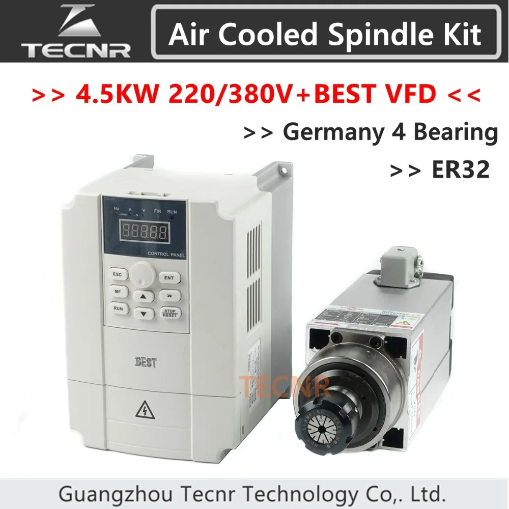 

4.5KW air cooled spindle motor 220V 380V 4pcs bearing ER32 18000RPM with 5.5KW inverter