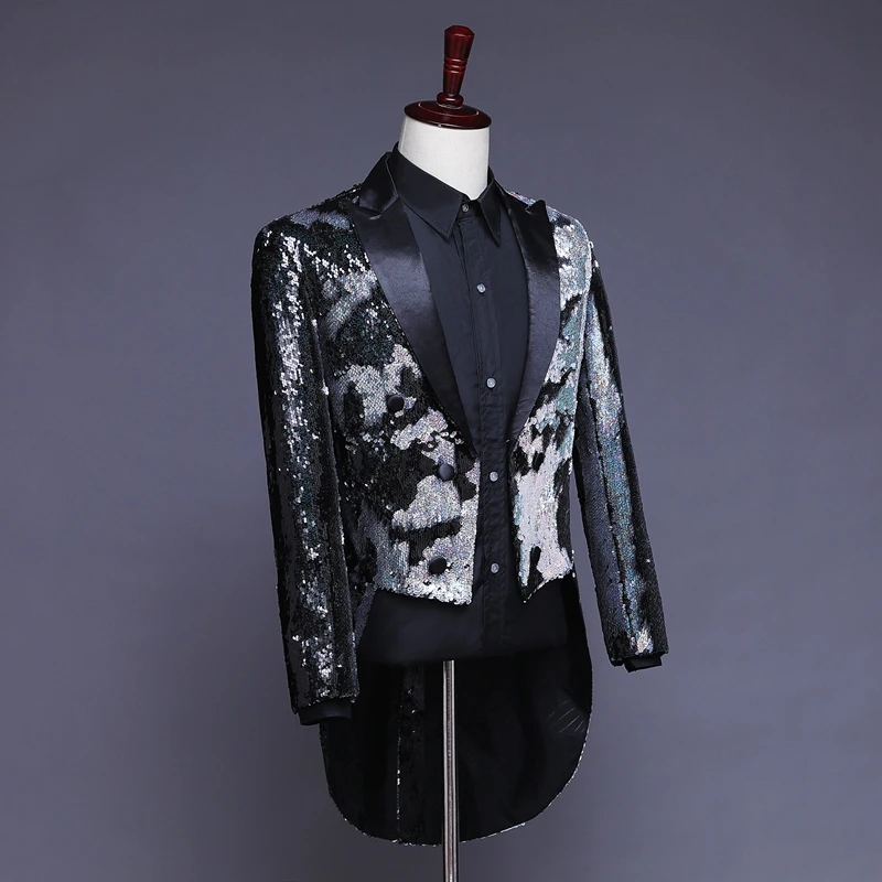 Bar Nightclub Male Singer Jacket DJ DS Host Blue violet Colorful sequins slim fit suit stage costume Fashion Slim blazer men | Мужская