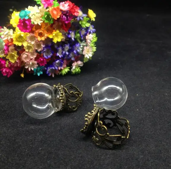 500sets/lot 25*15mm round Glass Bubble vial glass globe dome cover with ring setting DIY pendant wishing bottle | Украшения и