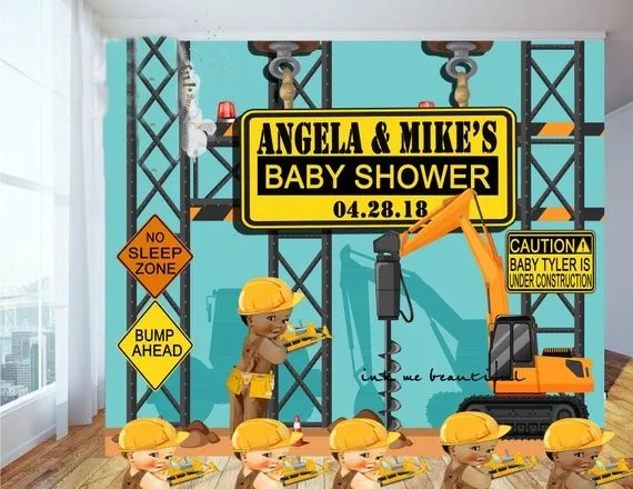 

custom Construction Baby Blue Shower Caution Candy photo backdrop High quality Computer print party background