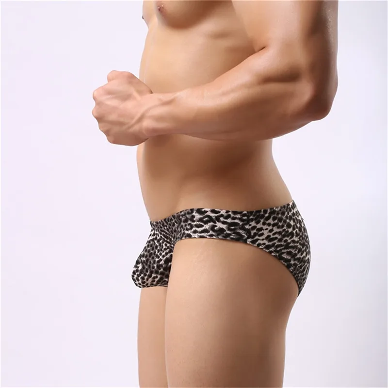 Сексуальное мужское нижнее белье трусы с низкой талией и леопардовым принтом