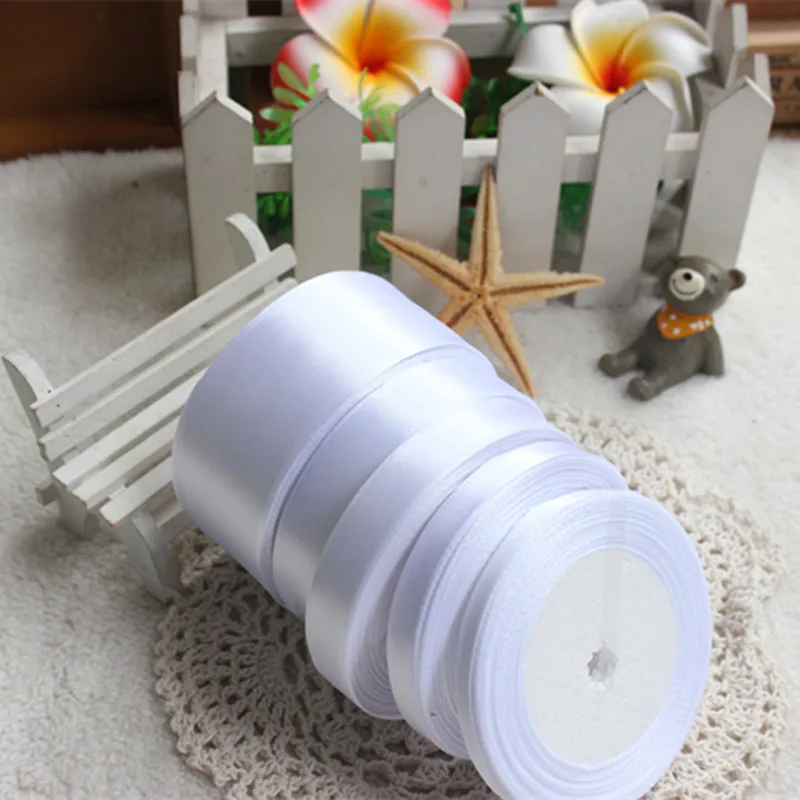Белая шелковая атласная лента на 25 ярдов для свадебного украшения, упаковки подарков, Рождества, Нового года, шитья одежды.