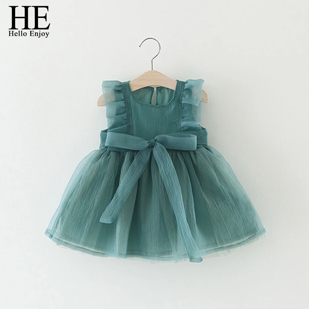L9149 green HE Hello Enjoy/платья для маленьких девочек; платье на крестины с кружевным бантом и блестками; платье принцессы для первого дня рождения; одежда для маленьких девочек - Цвет: L9149 green