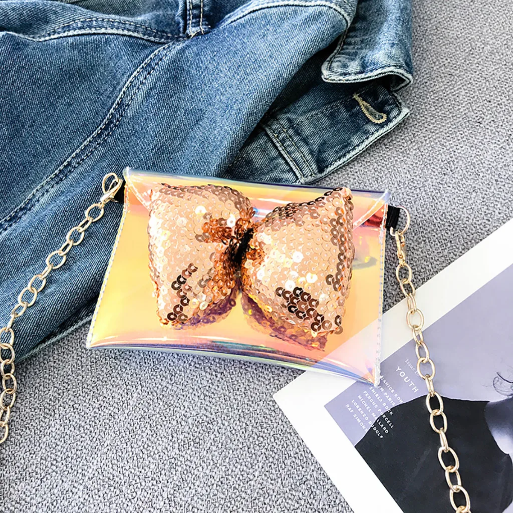 Женская сумка-мессенджер с бантом и цепочкой модная прозрачная сумка для девочек