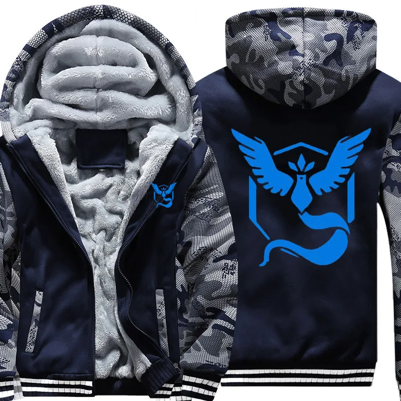 US Size Men's Hoodie Game Team Valor Mystic Instinct Sweatshirt Camouflage Sleeve Hooded Navy Blue Coat Jacket | Мужская одежда