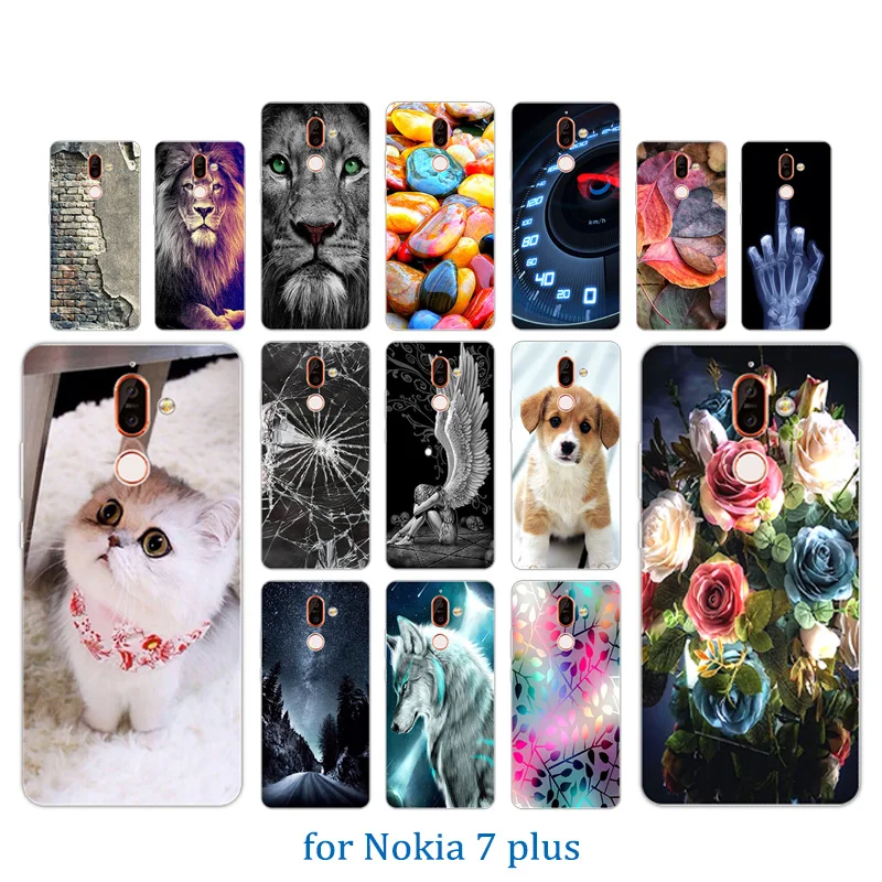 Fundas for Nokia 7 Plus DIY Silicone Clear TPU Ultra Thin Soft Dog Cat Back Cover Phone Case 7plus 6.0&quot Black Shell |