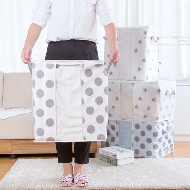 Non-woven Portable Quilt Storage Bag Printed Clothing Finishing Wardrobe Organizer Zip Plastic Bags Clothes | Дом и сад