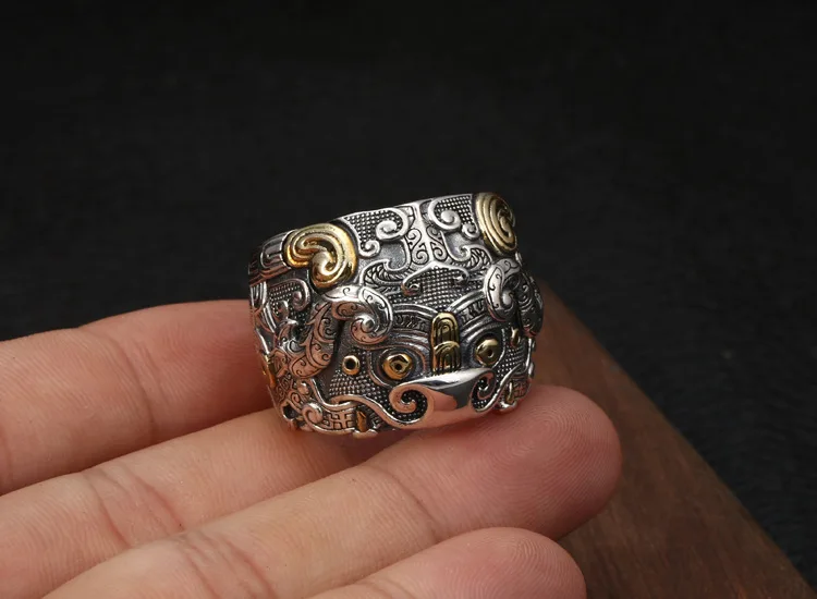 Wholesale S925 Sterling Silver Jewelry Popular Domineering Personality Ring Retro Thai Silver Men's Index Finger Open Ended Ring