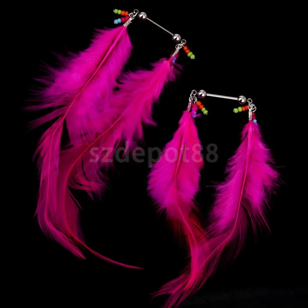 2Pcs Stainless Steel Body Piercing Jewelry Rose Red Feather Breast Nipple Shield Bar Ring | Украшения и аксессуары