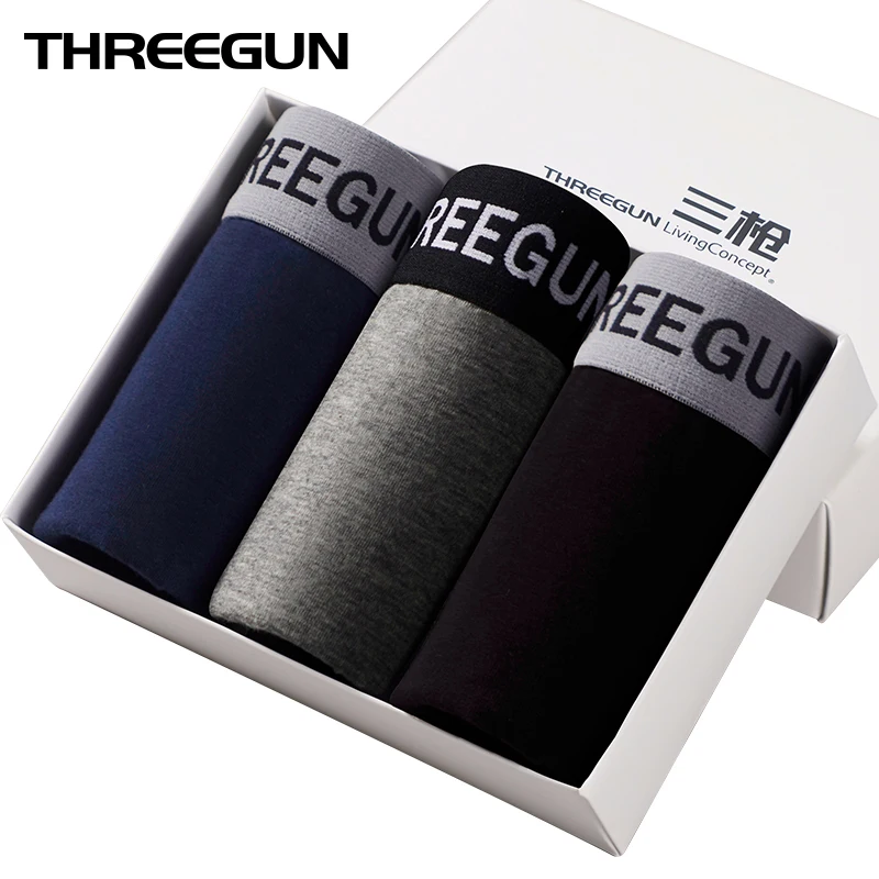 THREEGUN 3шт Мужская Модальный Ультра Мягкий боксер шорты Мода Средний рост удобное