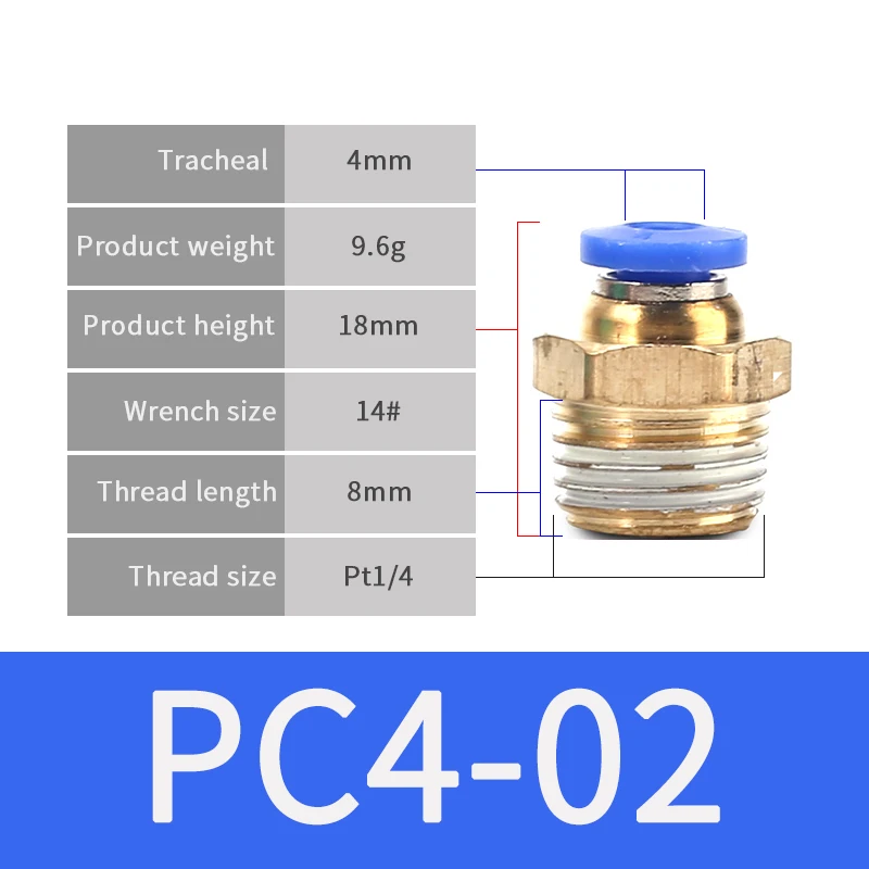 PC4-02 1 шт. прямой тип пневматической винтовой резьбы быстрые разъемы фитинг 4 мм-16 мм шланг трубки одно касание в газовые фитинги медь - Цвет: PC4-02