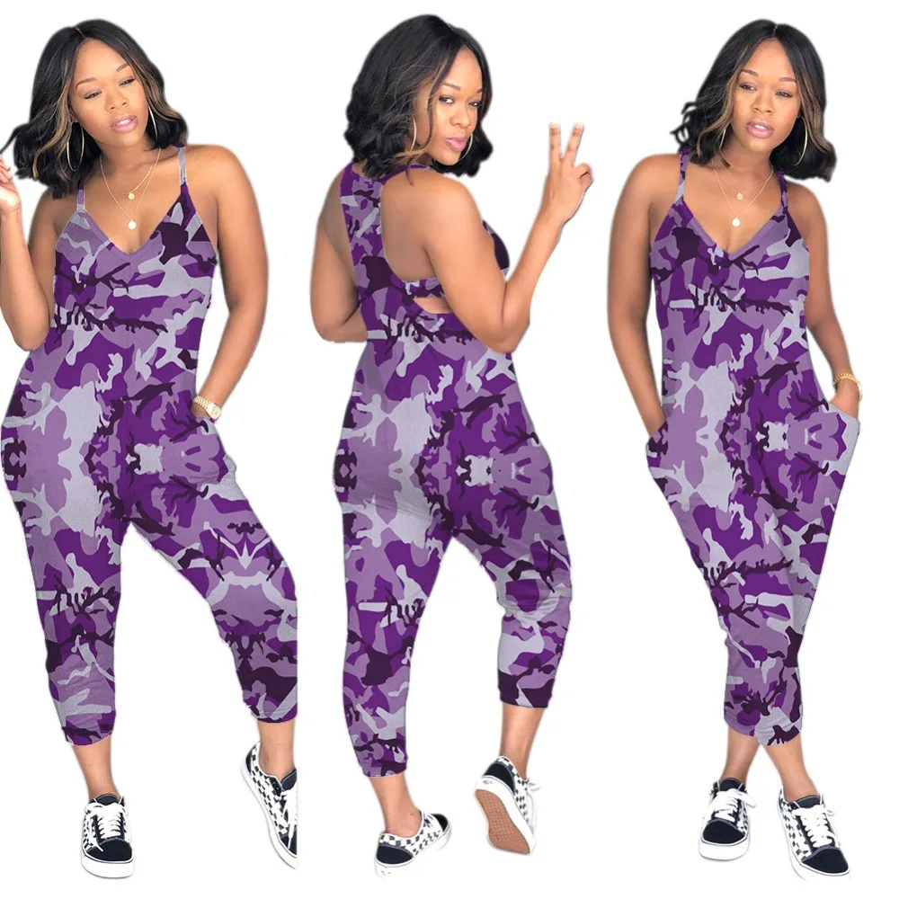 

Colorful Camouflage Print Off Shoulder Women Sleeveless Strapless Outfits Casual Women Jumpsuits