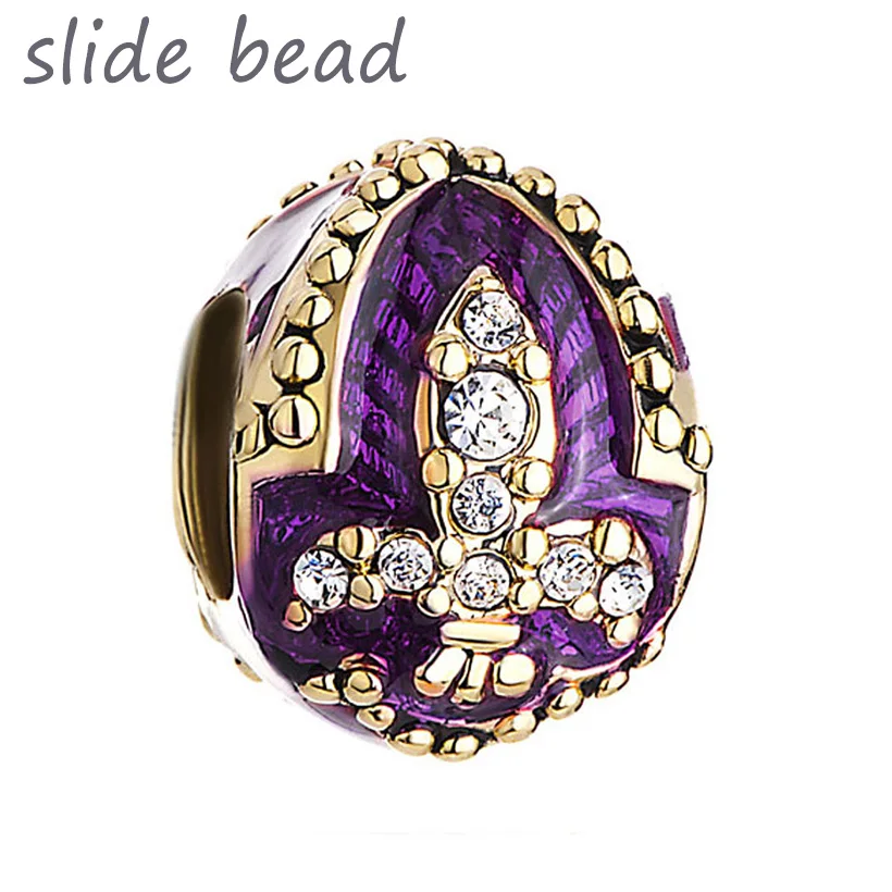 Fit Pandora Браслеты с подвесками 22 к Золотой Гранат Фиолетовый капельная резинка Fleur
