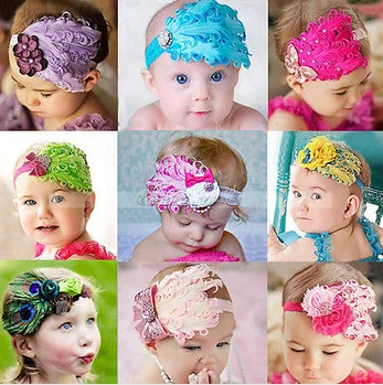 Цветная повязка на голову с перьями для новорожденных детей девочек головная
