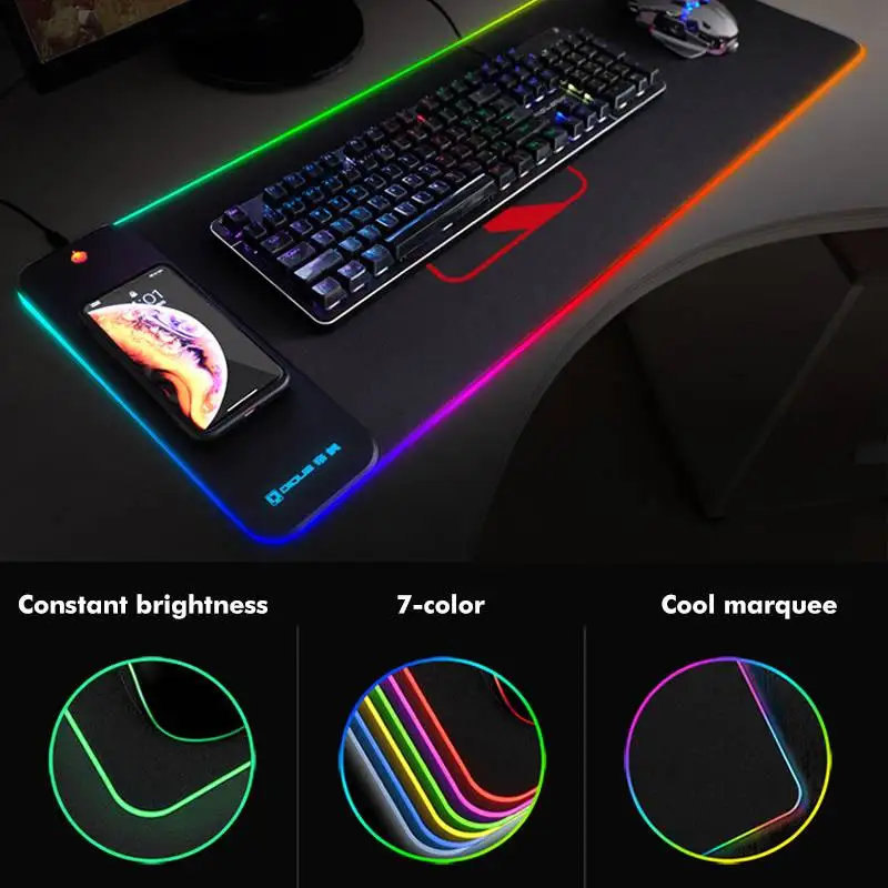 Светодиодный коврик для мыши RGB USB Проводное освещение Беспроводная зарядка