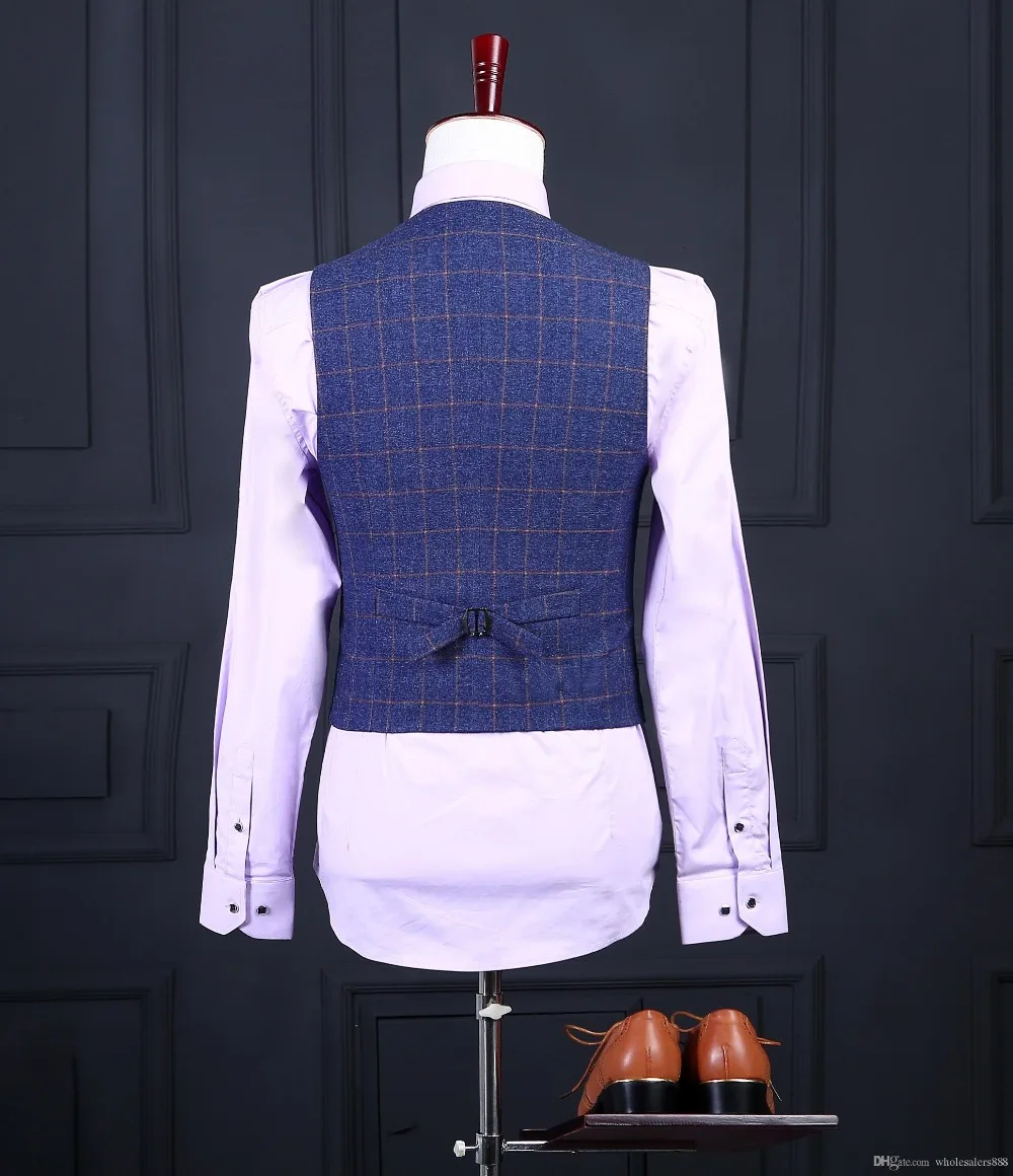 Костюм твидовый мужской из 3 предметов Блейзер пиджак брюки и жилет для свадьбы