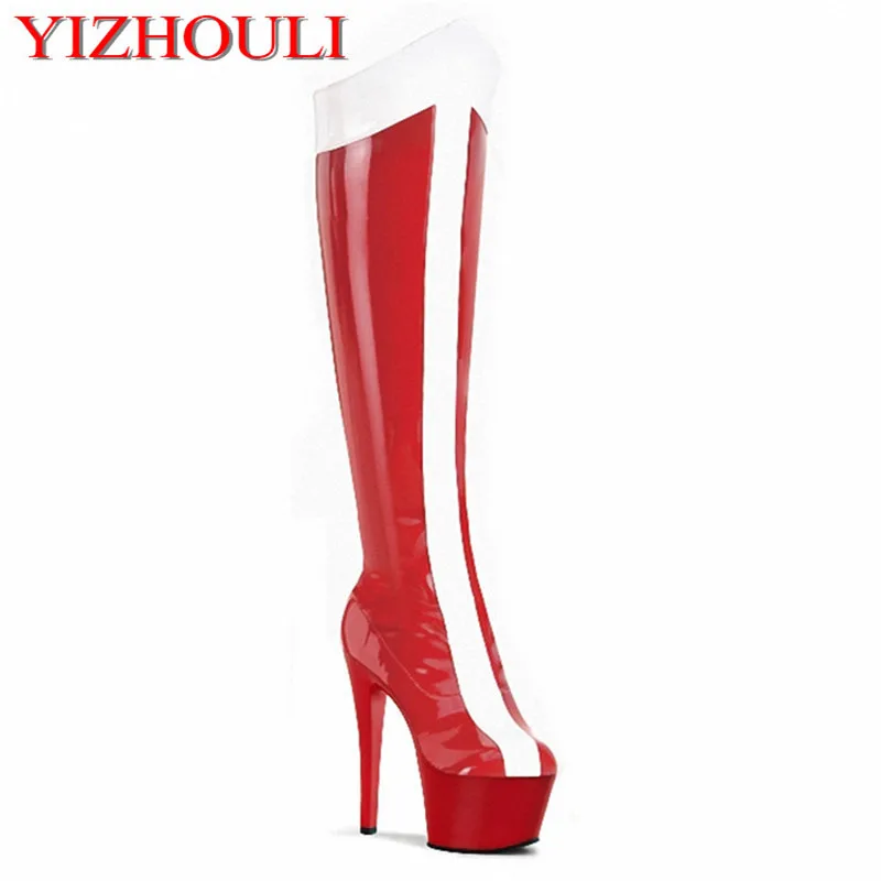 15-17cm ultra high heels with knee boots, nightclubs over-the-knee boots, black matte drum sexy stretch Dance Shoes