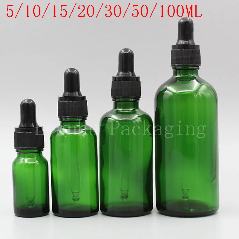 

5 / 10 / 15 / 20 / 30 / 50 / 100 мл зеленая стеклянная бутылка с черной капельницей, эссенция/эфирное масло/парфюмерная бутылка