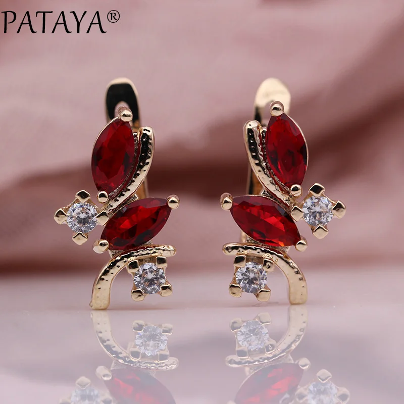 PATAYA, новинка 585, серьги из розового золота, индейка, антикварные, женские, модные, милые, Brinco, двойной конский глаз, зеленый, натуральный циркон, свисающие серьги