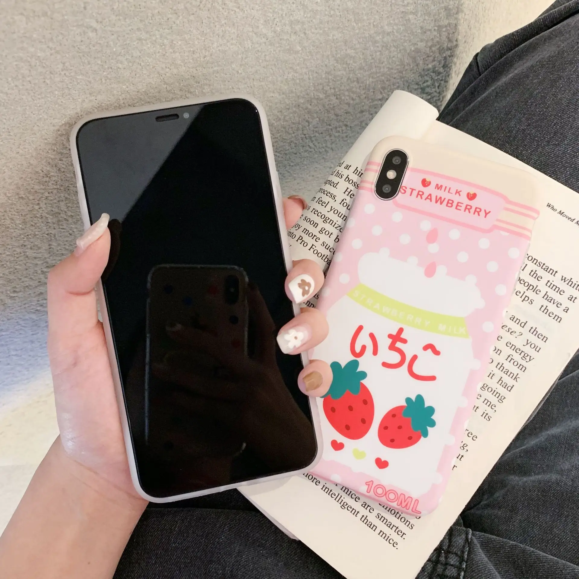 Kuutti Squishy Pink Strawberry Milk Drinking Bottle Pattern Japan Phone Cases for iPhone 6 6s 7 8 Plus X XR XS Max Covers |