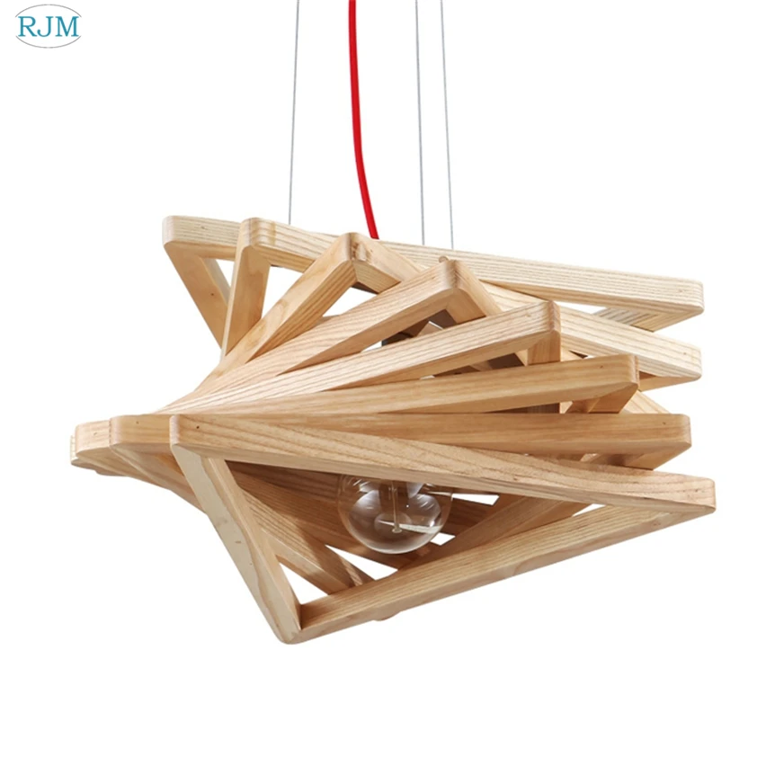 

Modern Ark Solid Wood Pendant Lights Handmade Wood Led Geometric Ladder Pendant Lamp for Bar Cafe Shop Room Living Room Light
