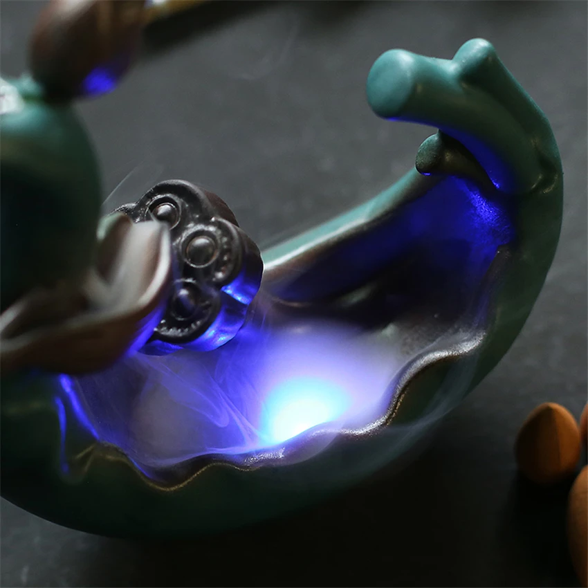 Creative Ceramic Incense Burner With LED Light Backflow Aromatherapy Furnace Home Crafts Ornaments Holder | Дом и сад