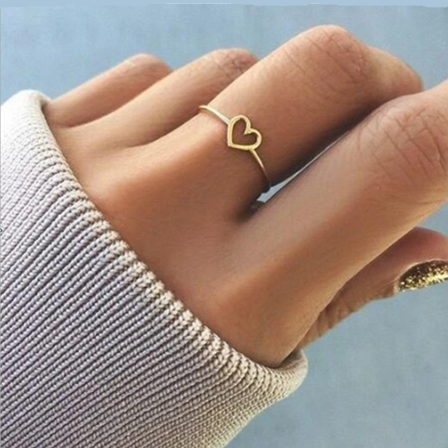 

Simple Rose Gold Color Heart Ring for Woman Finger Jewelry Gift For Girl Dropshipping