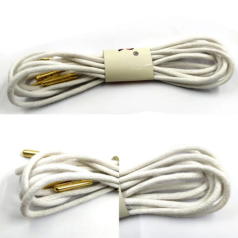 01 White Golden JUPHAIR тонкие Вощеные хлопковые шнурки круглые золотые металлические головы восковая шнурка платье кожаные шнурки для обуви ботинок шнурки для спортивной обуви - Цвет: 01 White Golden