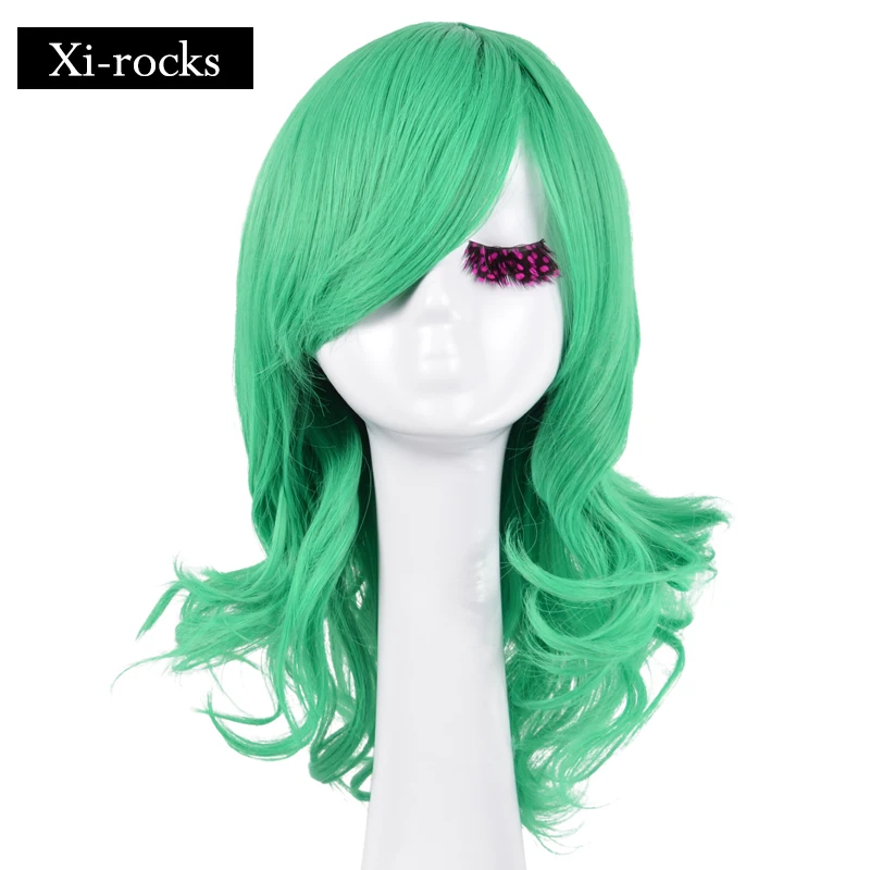 3069 Xi.Rocks 18Inch Short Light Green Wigs Curly With Bangs For Women Cosplay  Halloween Party Synthetic Fiber Hair