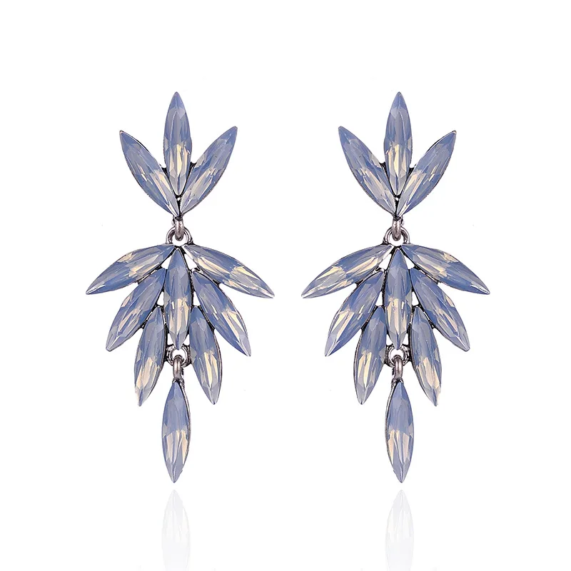 opal light blue LUBOV красочные хрустальные листья серьги-подвески со стразами инкрустированные модные свисающие серьги индивидуальные массивные женские вечерние ювелирные изделия - Окраска металла: opal light blue
