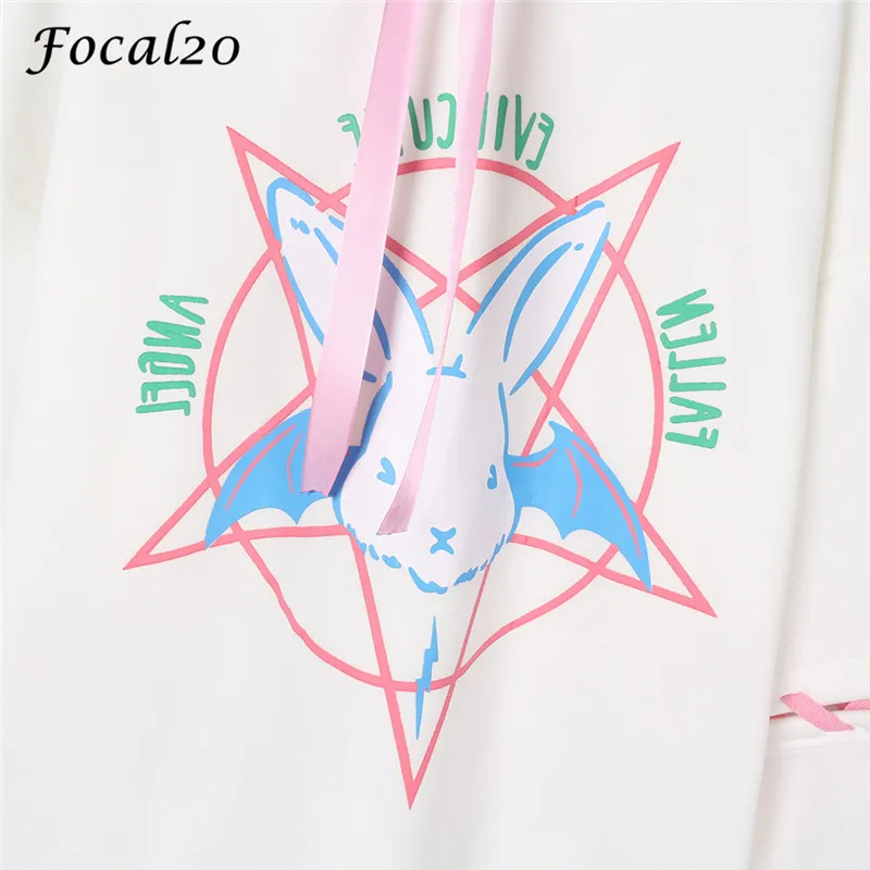 Focal20 Harajuku пентаграмма печати на шнуровке для женщин флисовые толстовки готический панк негабаритных бархат толстовка с капюшоном пуловер уличная
