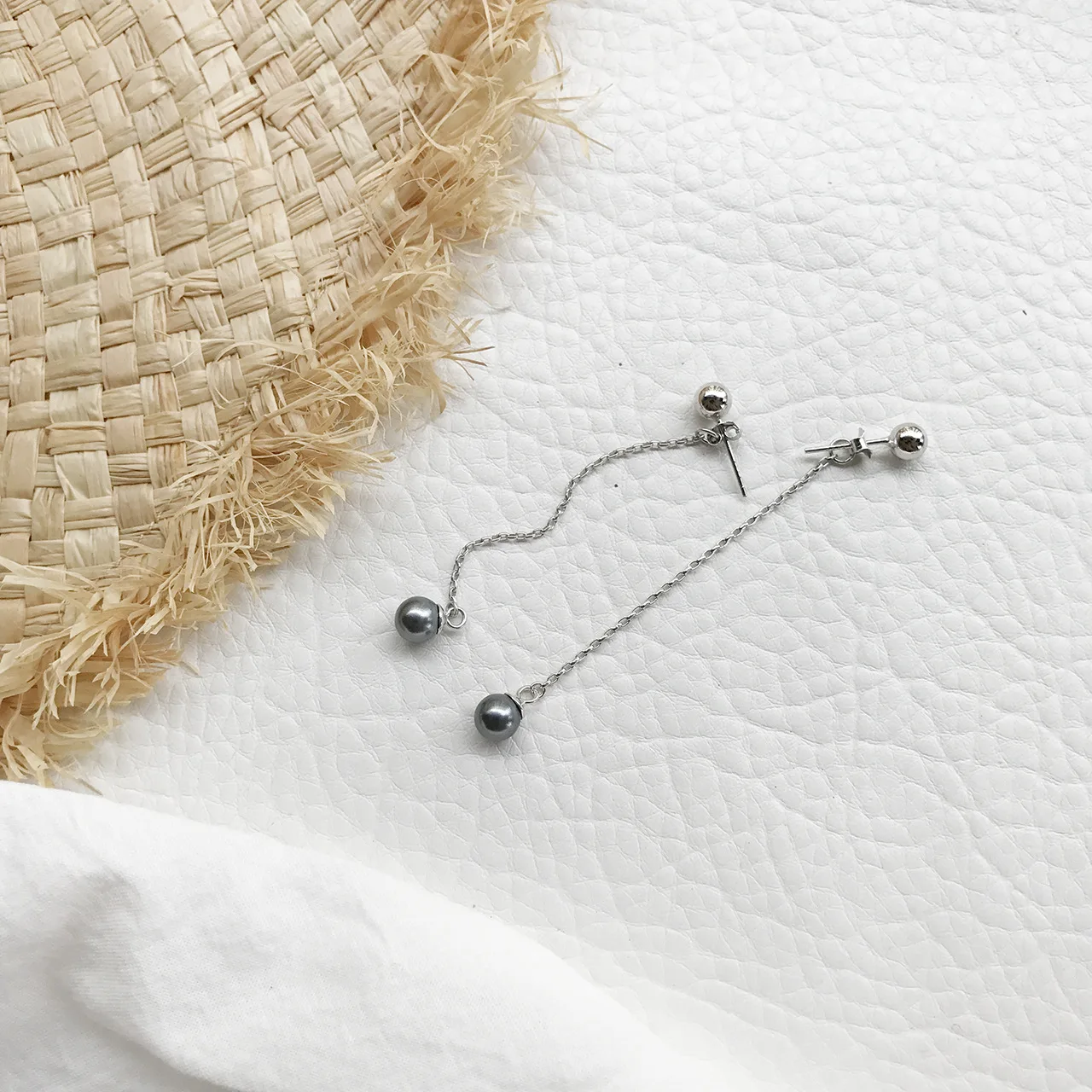 

silver pearl long slender tassel Real Silver earrings, Korean temperament long earrings, strings, simple, earrings.