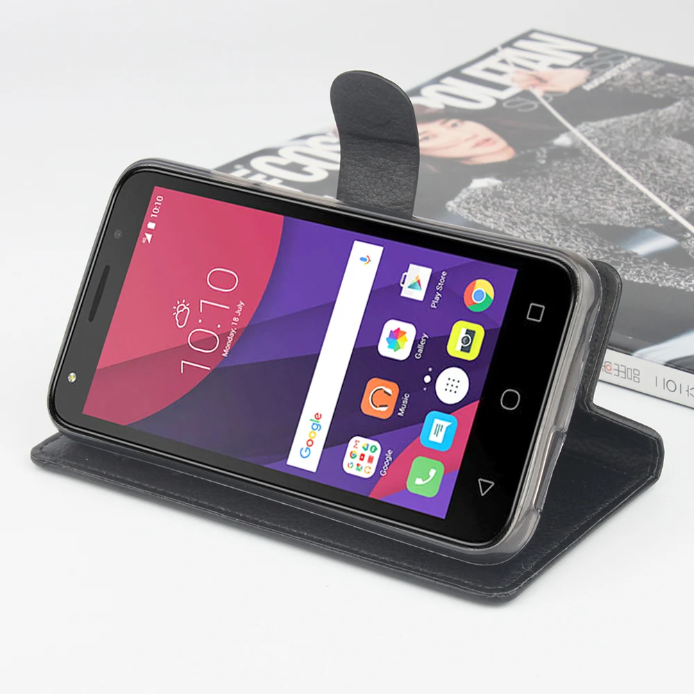 Чехол с откидной крышкой искусственная кожа для Alcatel Работает любым оператором
