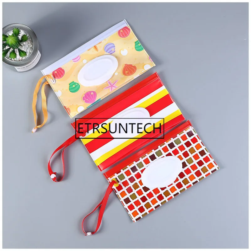 

100pcs Easy-carry Tissue Boxes Wet Wipes Bag Clamshell Cosmetic Pouch Container Wipes Container Clean Tissue Paper Holder