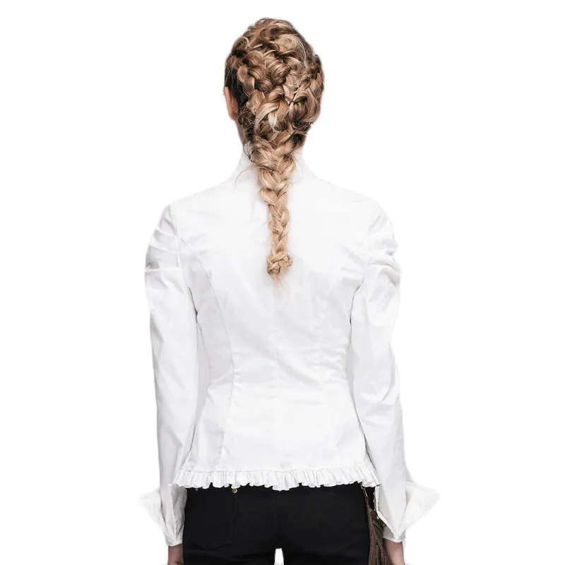 Женская блузка в стиле стимпанк белая хлопковая с длинным рукавом и треугольным