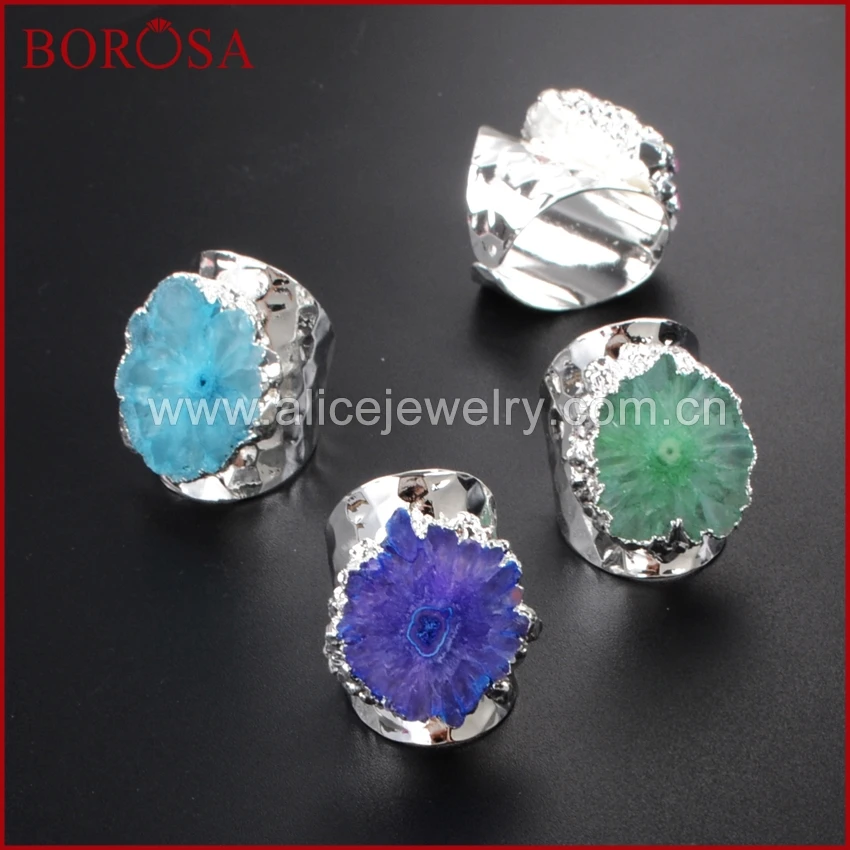 BOROSA 5 шт. радужные серебряные кольца с солнечным цветком и кварцевым камнем