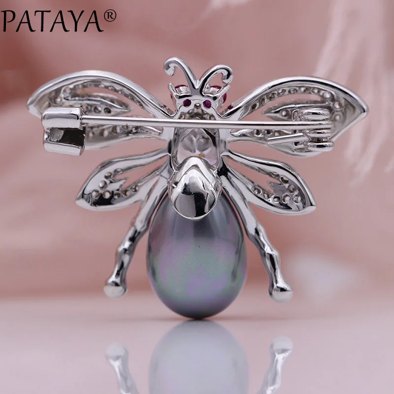 PATAYA, Новые Броши в виде животных для женщин, модные, милые, изысканные свадебные украшения, белое золото, натуральный циркон, ракушка, жемчуг, воротничок, булавки