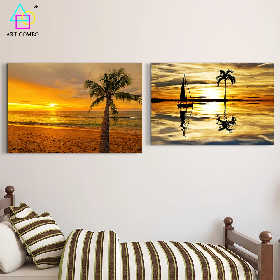 Современные Рамы Красивый Пляж На Закате Кокосовые Пальмы Живопись Wall Art Картина