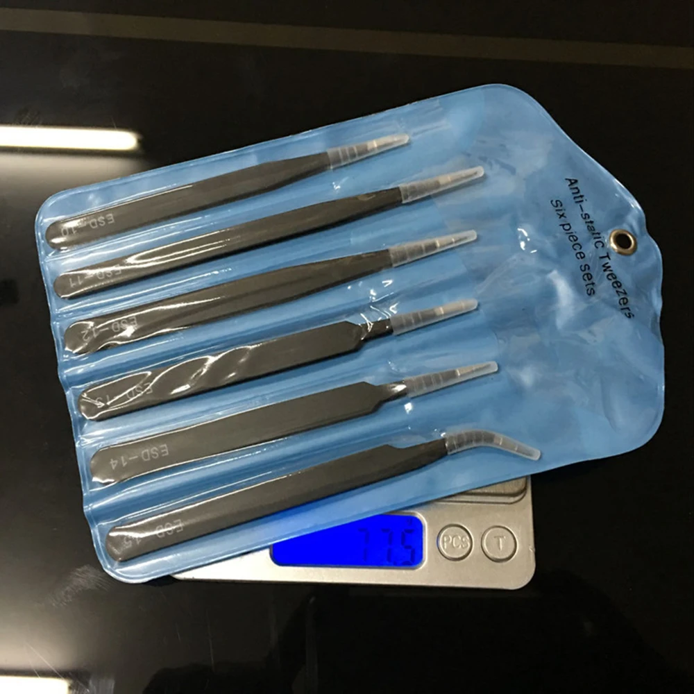 6 шт. антистатические металлические пинцеты для защиты от коррозии | Красота и
