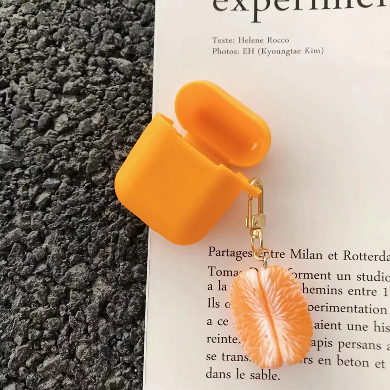 Для Airpods 2 Чехол милый оранжевый клубника Мягкий силиконовый чехол для защитный