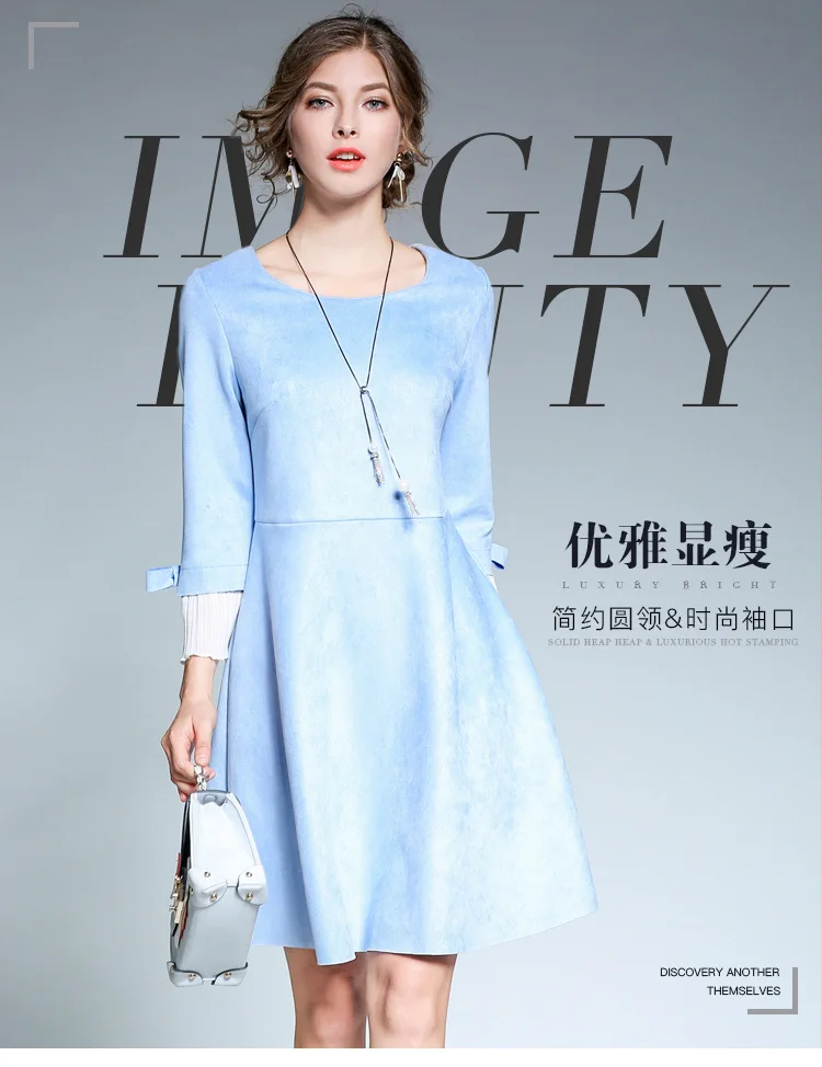 Женское Замшевое платье с круглым вырезом и бантом AD16|dress bow|o-neck dressfashion women dress |
