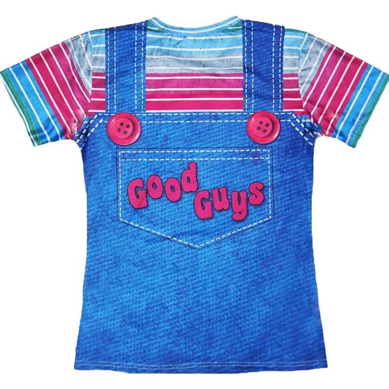 Harajuku 3D Printed T-shirts Men Stripe Tee Shirts Halloween Chucky Good Guys Bib Tees Fake Two Pieces Funny Summer Tops | Мужская
